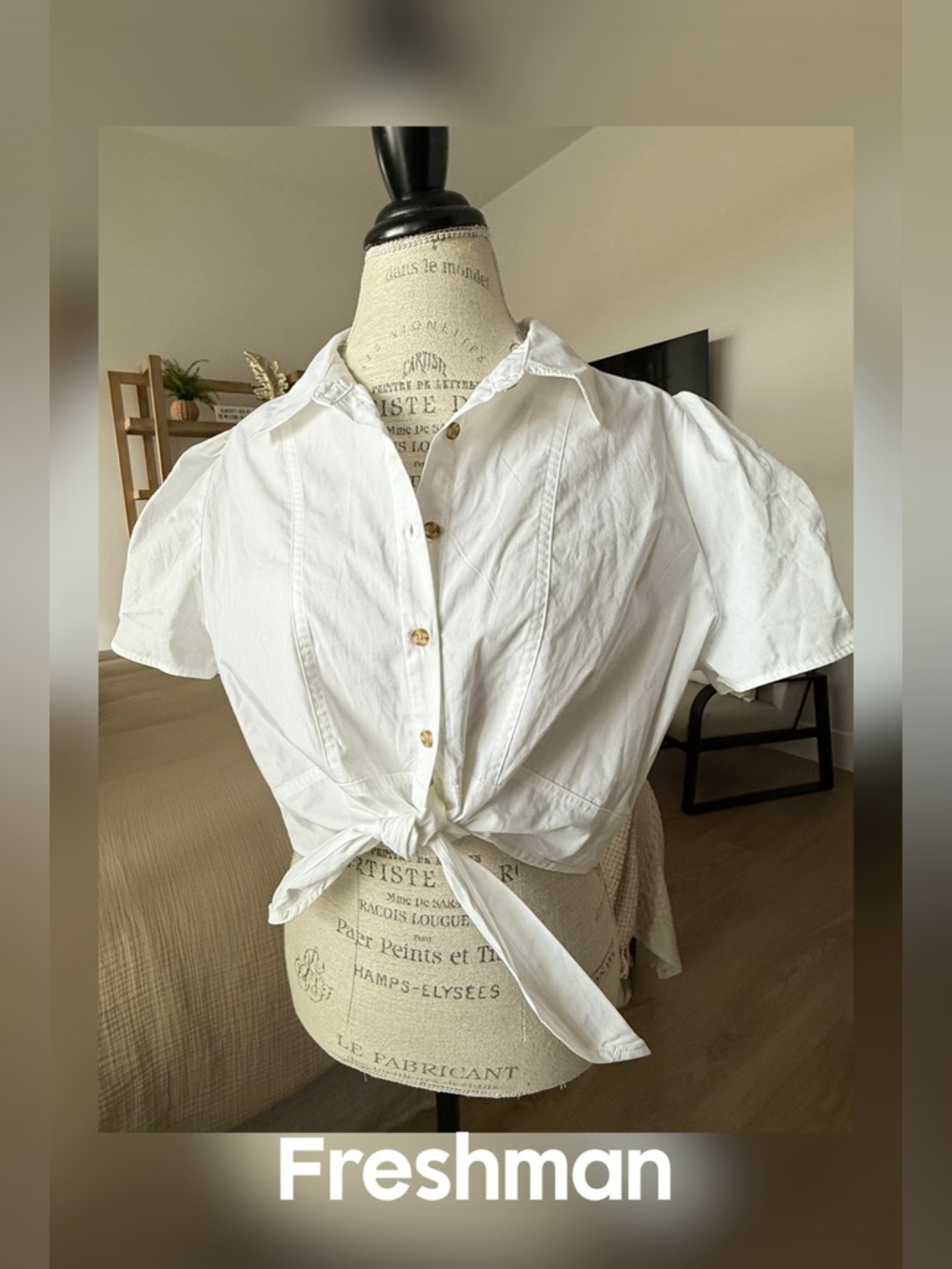 Freshman White Short Sleeve Button-Front Tie Shirt